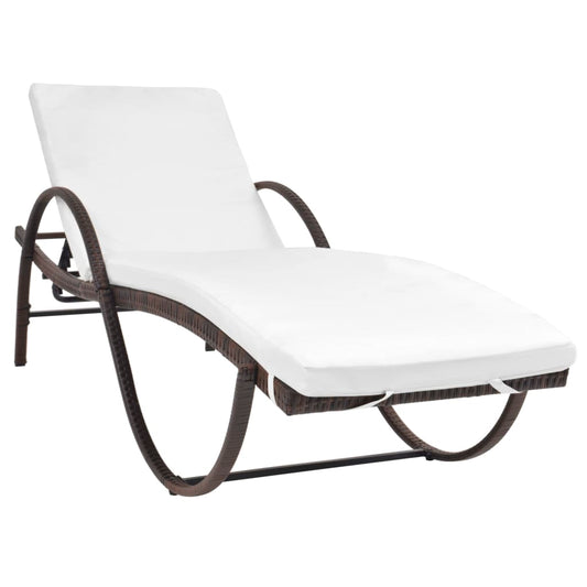 Lettino Prendisole con Cuscino e Tavolo in Polyrattan Marrone | homemem39