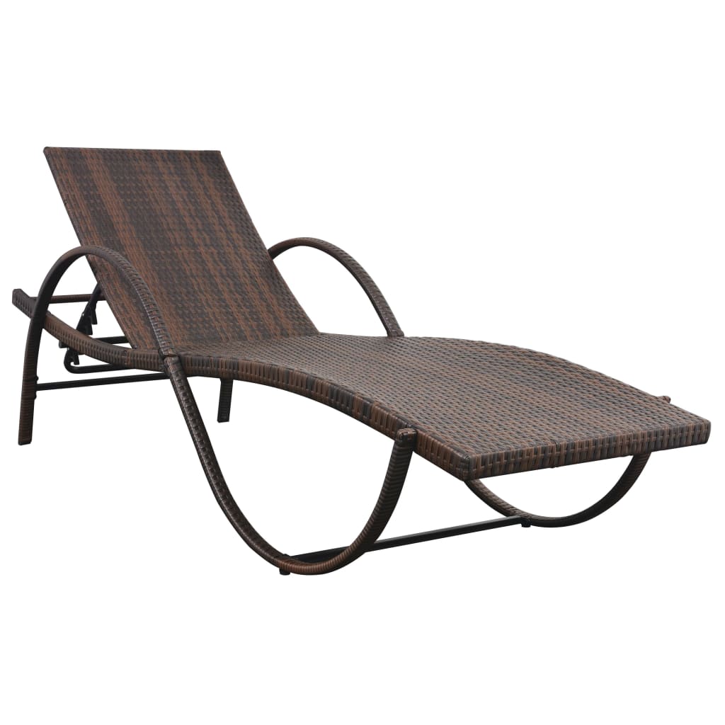 Lettino Prendisole con Cuscino e Tavolo in Polyrattan Marrone | homemem39