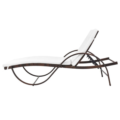Lettino Prendisole con Cuscino e Tavolo in Polyrattan Marrone | homemem39