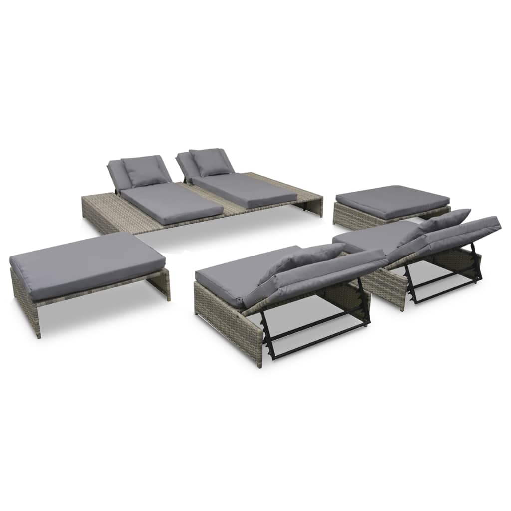 Set Divani da Giardino 5 pz con Cuscini in Polyrattan Grigio | homemem39