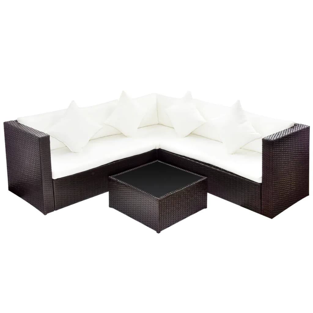 Set Divani da Giardino 4 pz con Cuscini in Polyrattan Marrone - homemem39