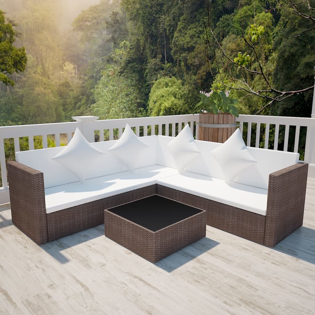 Set Divani da Giardino 4 pz con Cuscini in Polyrattan Marrone - homemem39