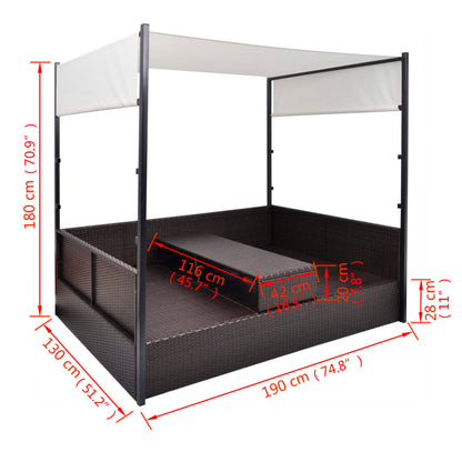 Lettino da Giardino con Tetto Marrone 190x130 cm in Polyrattan | homemem39