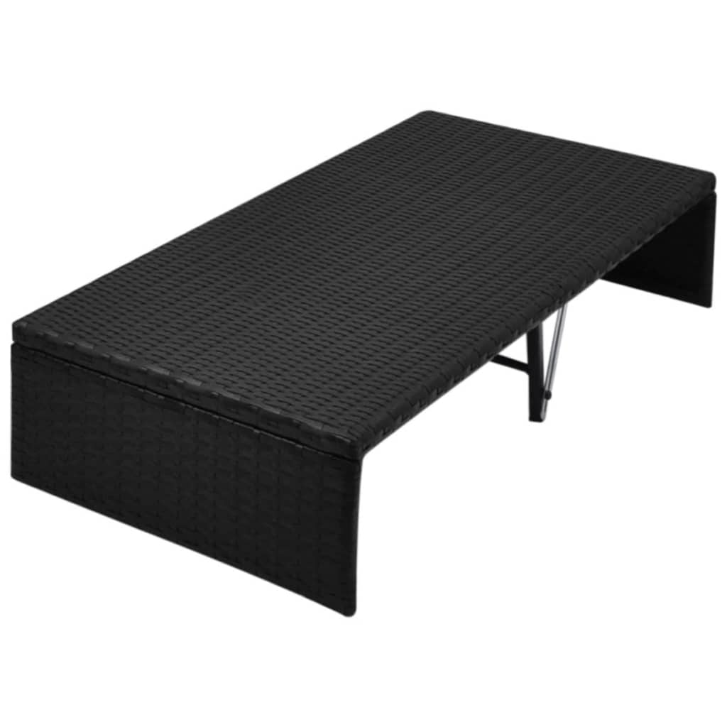 Lettino da Giardino con Tetto Nero 190x130 cm in Polyrattan - homemem39