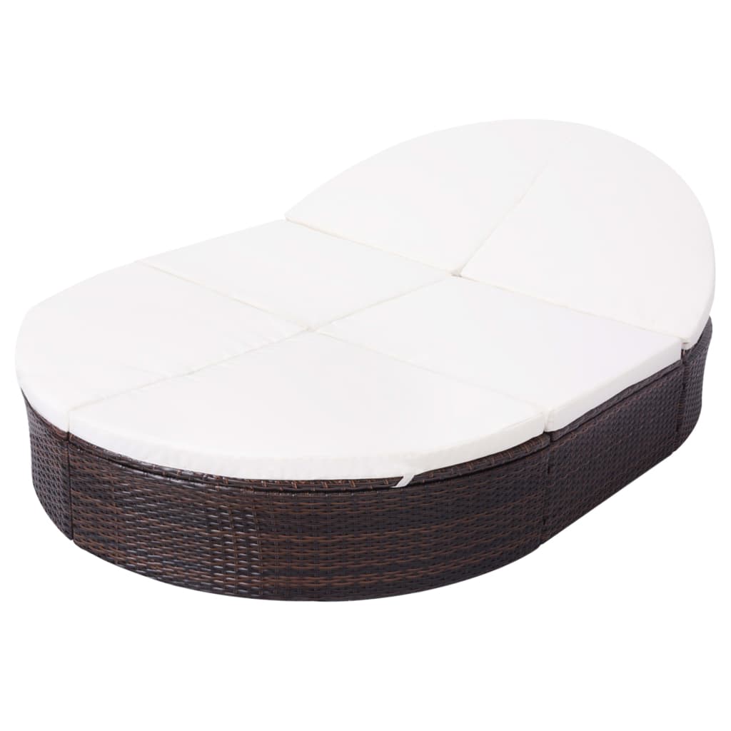 Lettino Prendisole con Cuscino in Polyrattan Marrone - homemem39