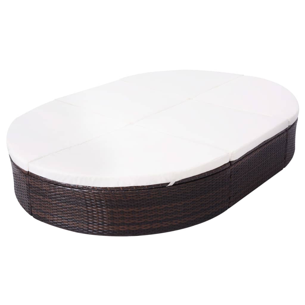 Lettino Prendisole con Cuscino in Polyrattan Marrone | homemem39