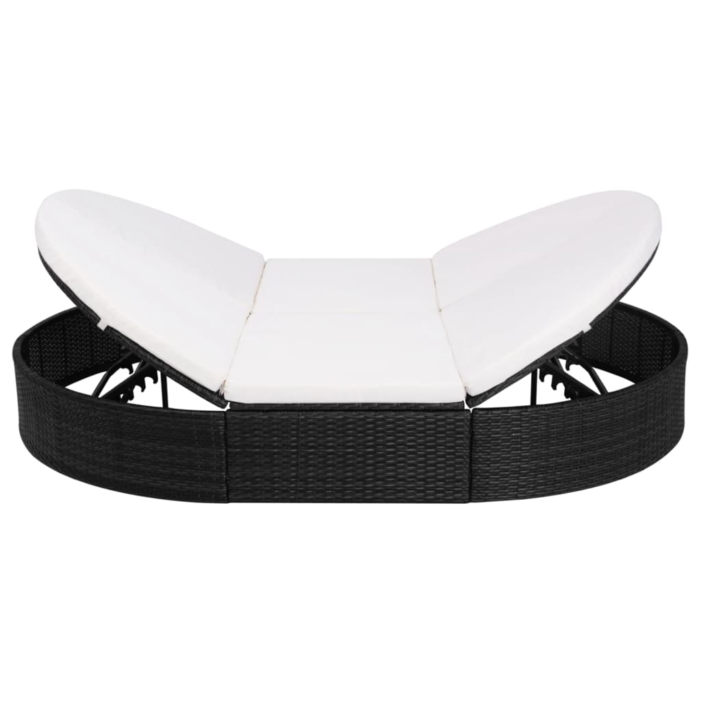 Lettino Prendisole con Cuscino in Polyrattan Nero - homemem39