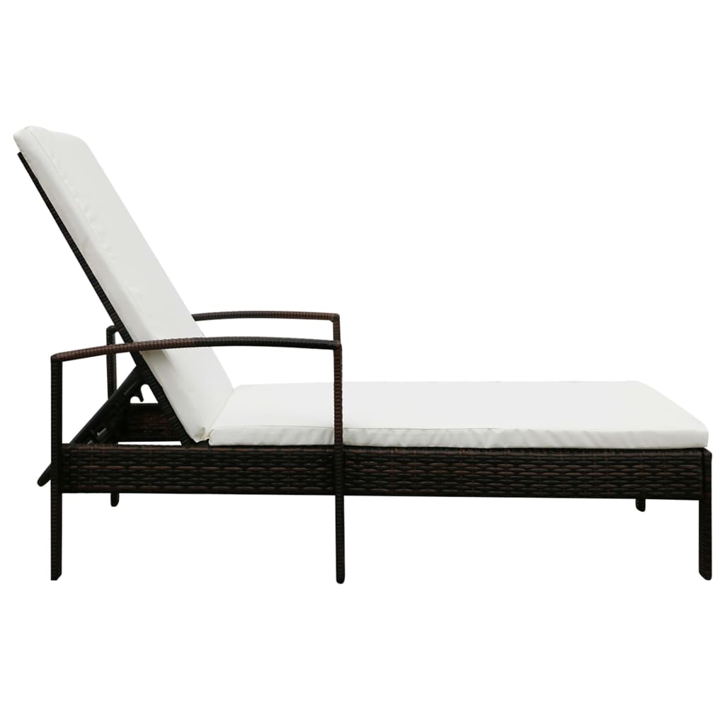 Lettino Prendisole con Cuscino in Polyrattan Marrone | homemem39