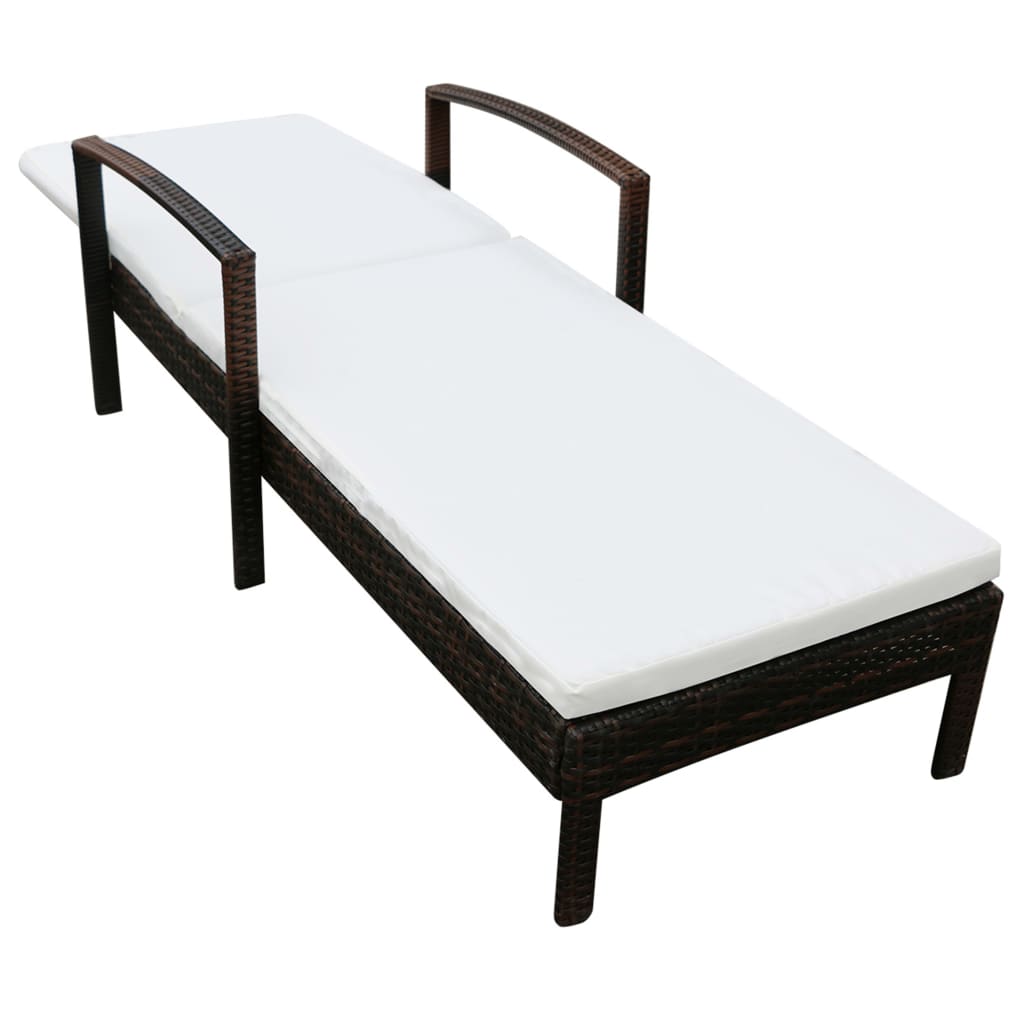 Lettino Prendisole con Cuscino in Polyrattan Marrone | homemem39