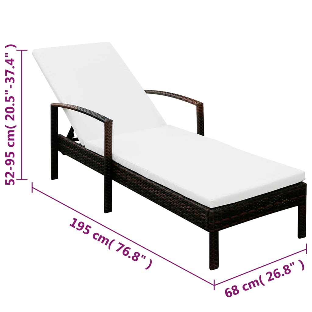 Lettino Prendisole con Cuscino in Polyrattan Marrone | homemem39