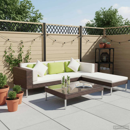 Set Divani da Giardino 4 pz con Cuscini in Polyrattan Marrone