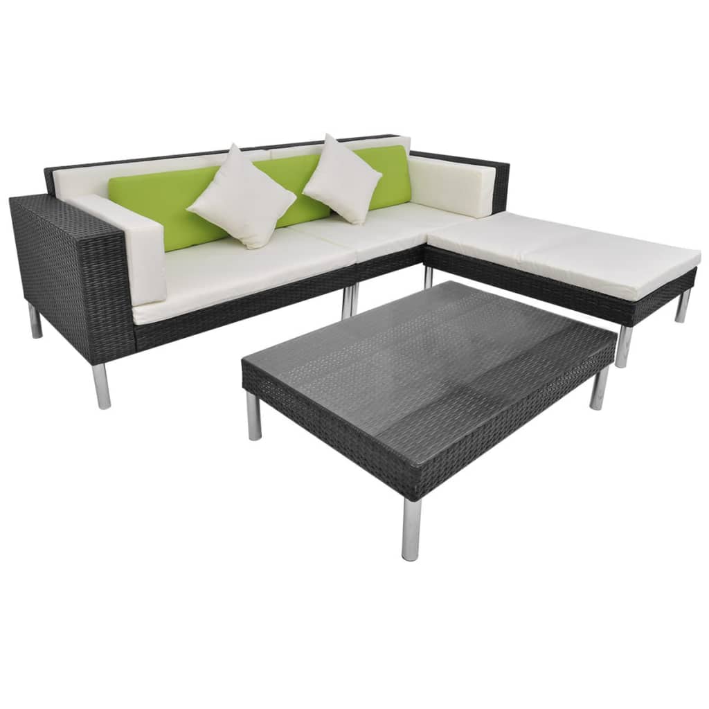 Set Divani da Giardino 4 pz con Cuscini in Polyrattan Nero | homemem39