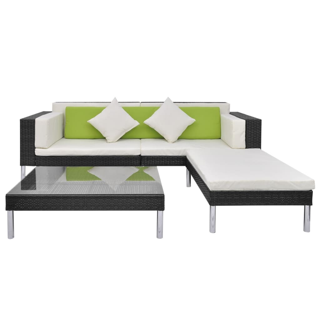Set Divani da Giardino 4 pz con Cuscini in Polyrattan Nero | homemem39