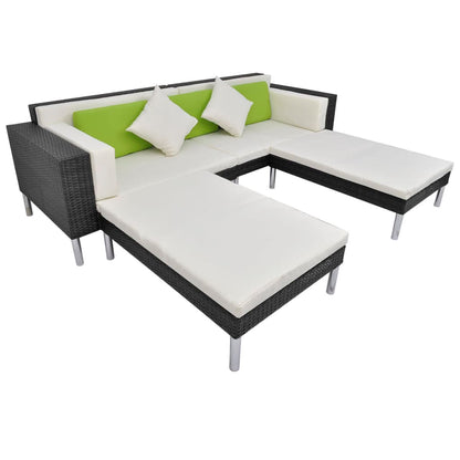 Set Divani da Giardino 4 pz con Cuscini in Polyrattan Nero | homemem39