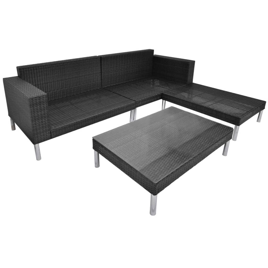 Set Divani da Giardino 4 pz con Cuscini in Polyrattan Nero | homemem39