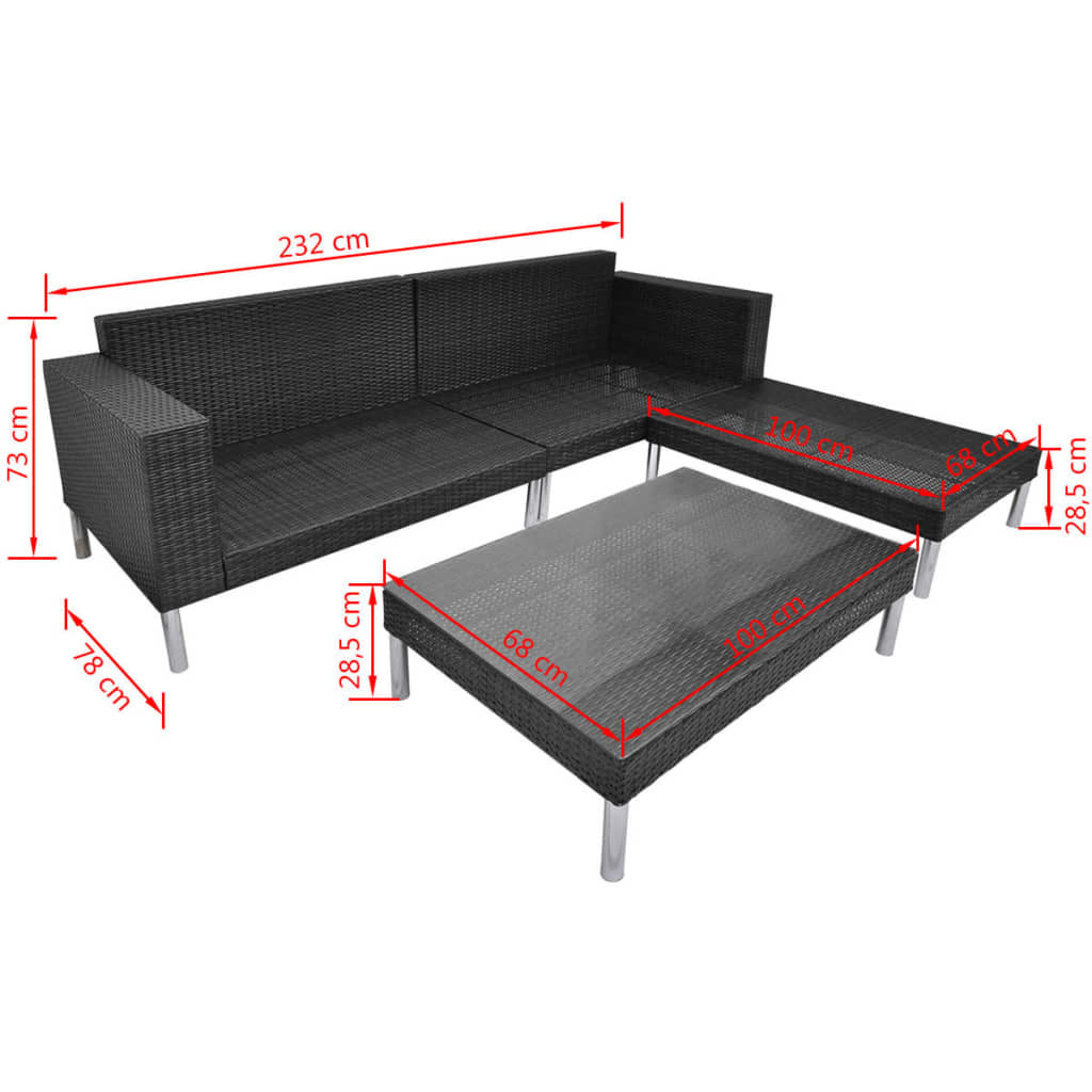 Set Divani da Giardino 4 pz con Cuscini in Polyrattan Nero | homemem39