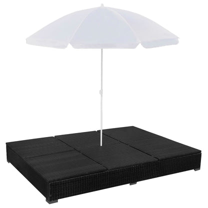 Lettino Prendisole con Ombrellone in Polyrattan Nero - homemem39