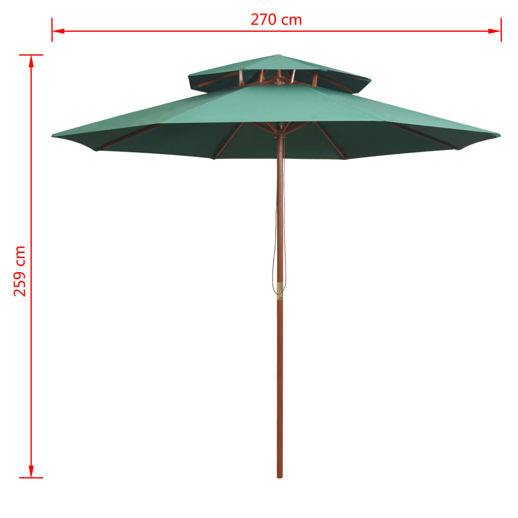 Ombrellone a 2 Livelli 270x270 cm con Palo in Legno Verde | homemem39