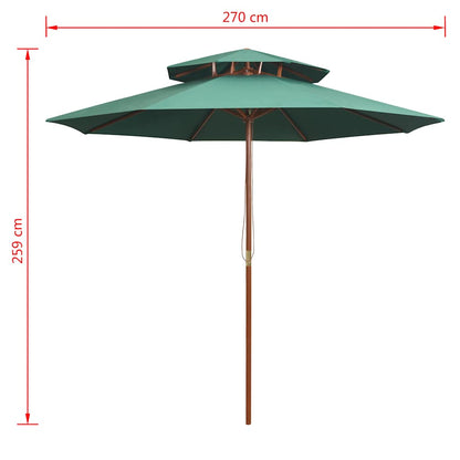 Ombrellone a 2 Livelli 270x270 cm con Palo in Legno Verde