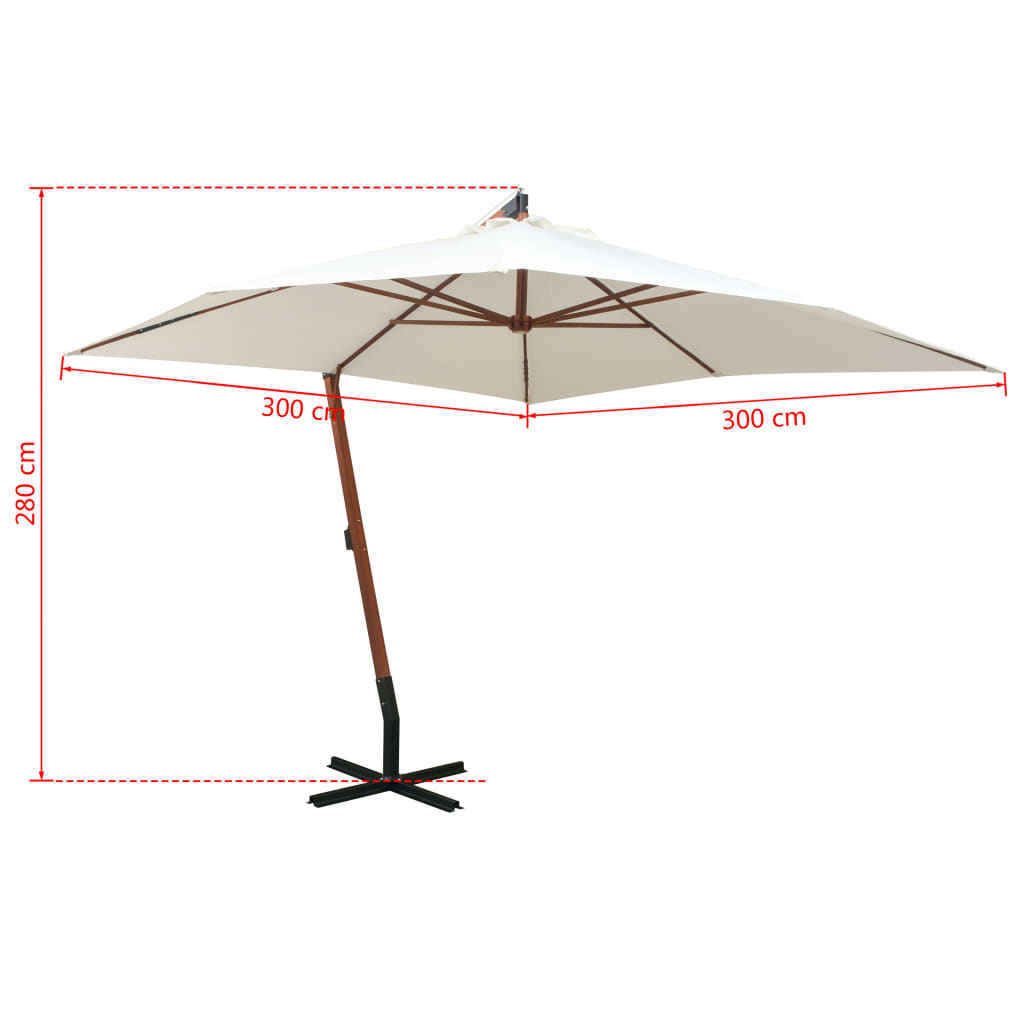 Ombrellone Pensile 300x300 cm Palo in Legno Bianco | homemem39