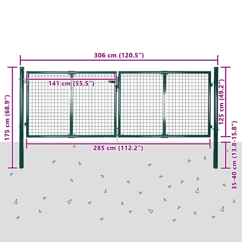 Cancello per Recinzione in Acciaio 300x125 cm Verde | homemem39