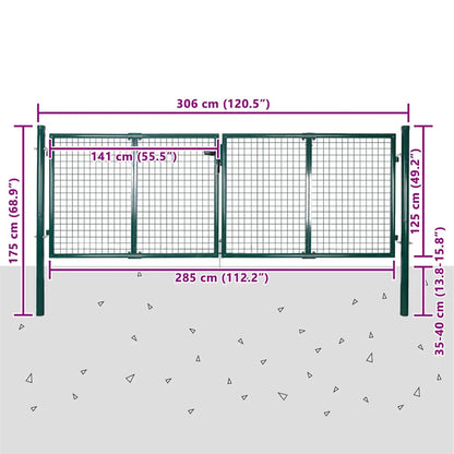 Cancello per Recinzione in Acciaio 300x125 cm Verde | homemem39