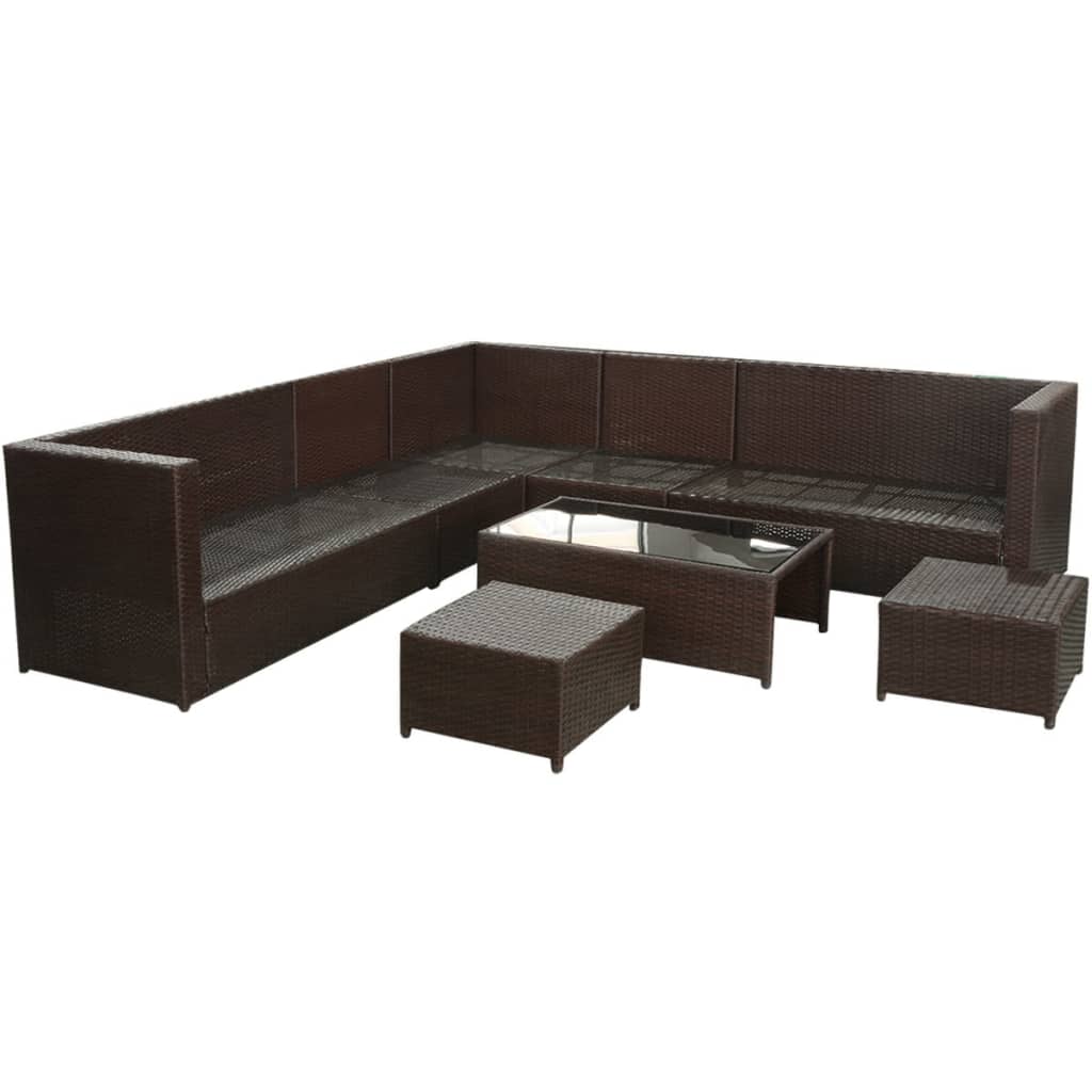 Set Divani da Giardino 8 pz con Cuscini in Polyrattan Marrone - homemem39