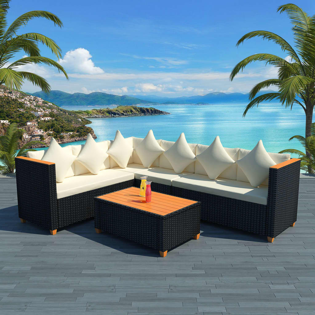 Set Divani da Giardino 4 pz con Cuscini in Polyrattan Nero - homemem39