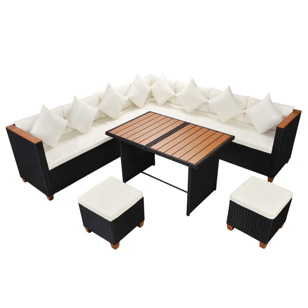 Set Divani da Giardino 7 pz con Cuscini in Polyrattan Nero | homemem39