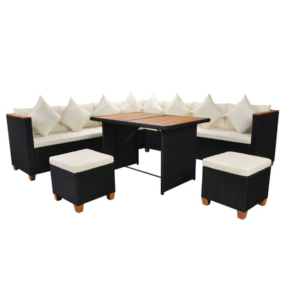 Set Divani da Giardino 7 pz con Cuscini in Polyrattan Nero | homemem39
