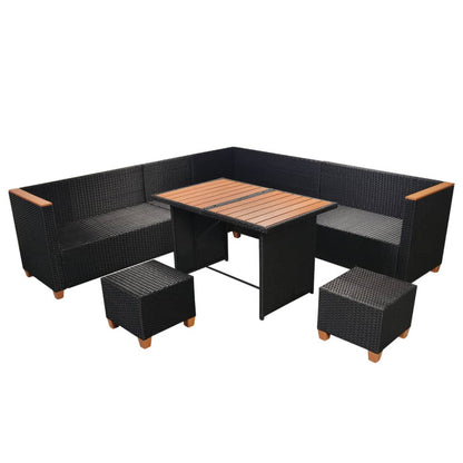 Set Divani da Giardino 7 pz con Cuscini in Polyrattan Nero | homemem39