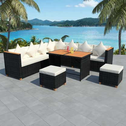 Set Divani da Giardino 7 pz con Cuscini in Polyrattan Nero | homemem39