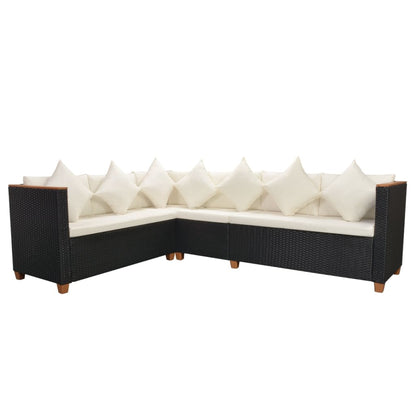 Set Divani da Giardino 5 pz con Cuscini in Polyrattan Nero | homemem39