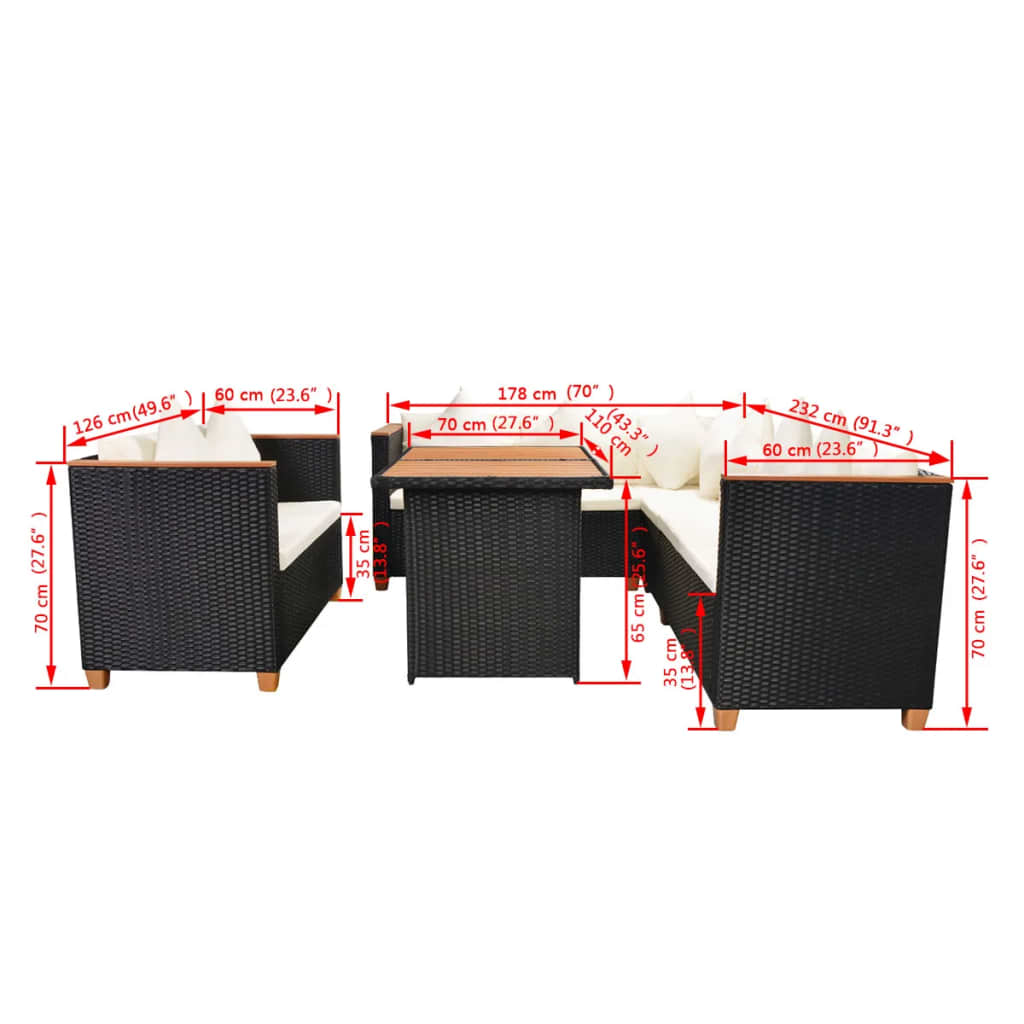 Set Divani da Giardino 5 pz con Cuscini in Polyrattan Nero | homemem39