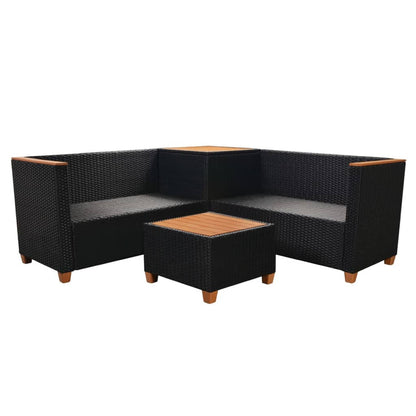 Set Divani da Giardino 4 pz con Cuscini in Polyrattan Nero