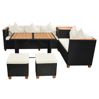 Set Divani da Giardino 7 pz con Cuscini in Polyrattan Nero | homemem39