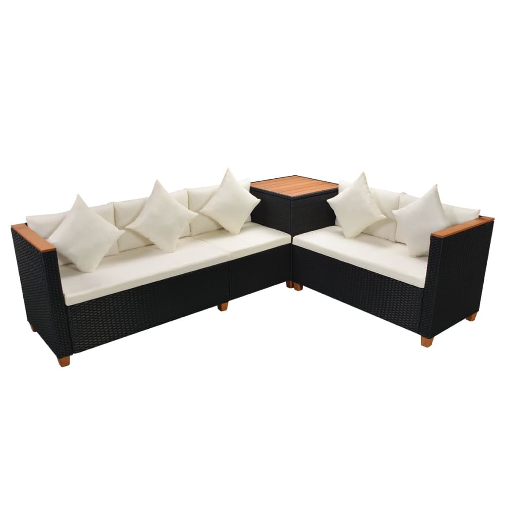 Set Divani da Giardino 7 pz con Cuscini in Polyrattan Nero | homemem39
