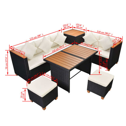 Set Divani da Giardino 7 pz con Cuscini in Polyrattan Nero | homemem39