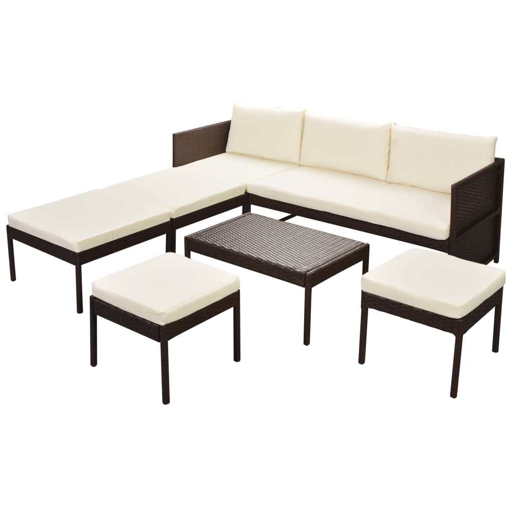 Set Divani da Giardino 6 pz con Cuscini in Polyrattan Marrone - homemem39