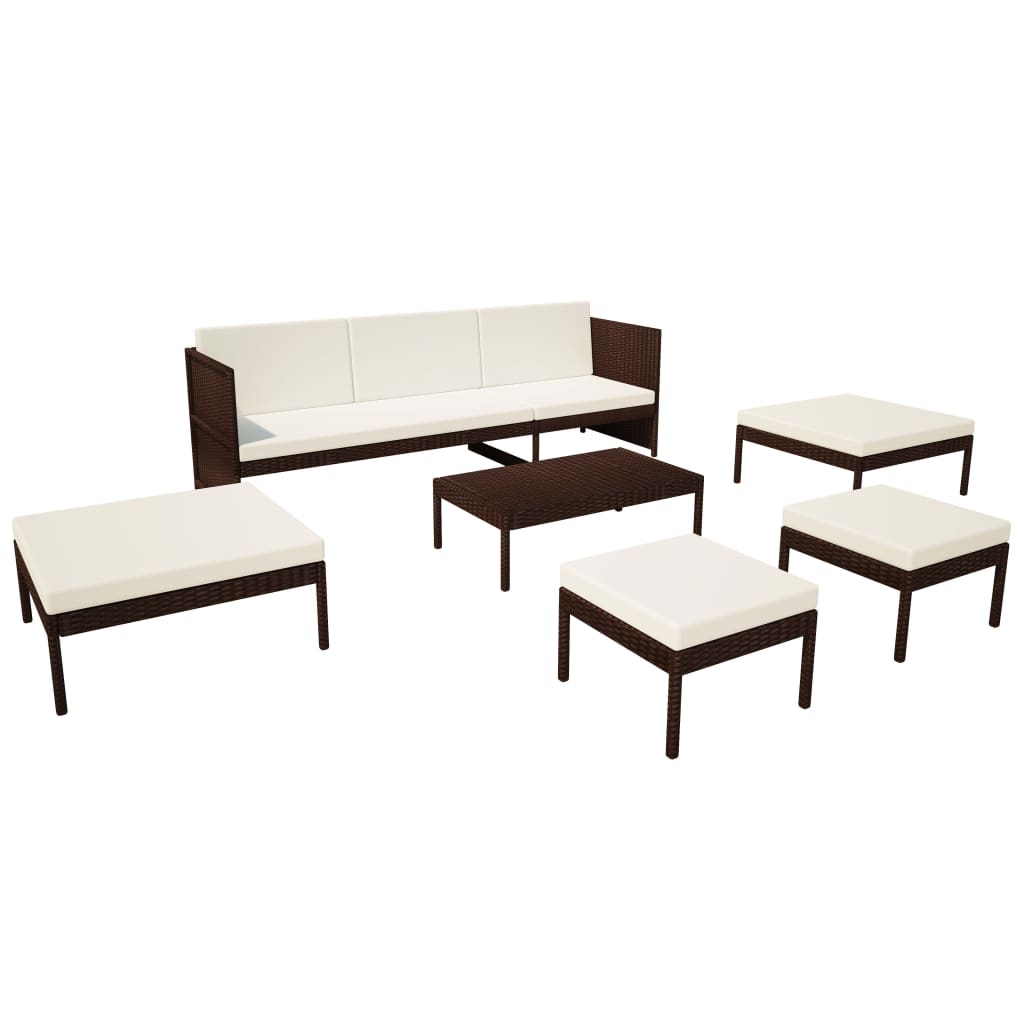 Set Divani da Giardino 6 pz con Cuscini in Polyrattan Marrone - homemem39