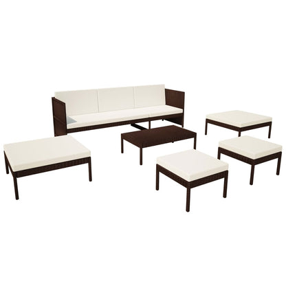 Set Divani da Giardino 6 pz con Cuscini in Polyrattan Marrone - homemem39