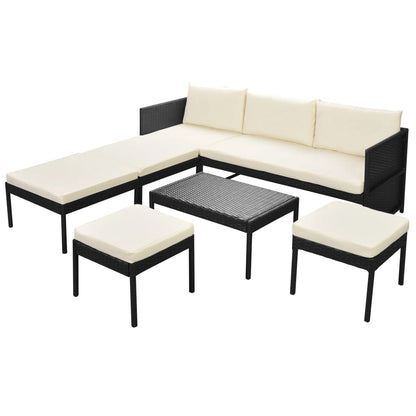 Set Divani da Giardino 6 pz con Cuscini in Polyrattan Nero - homemem39