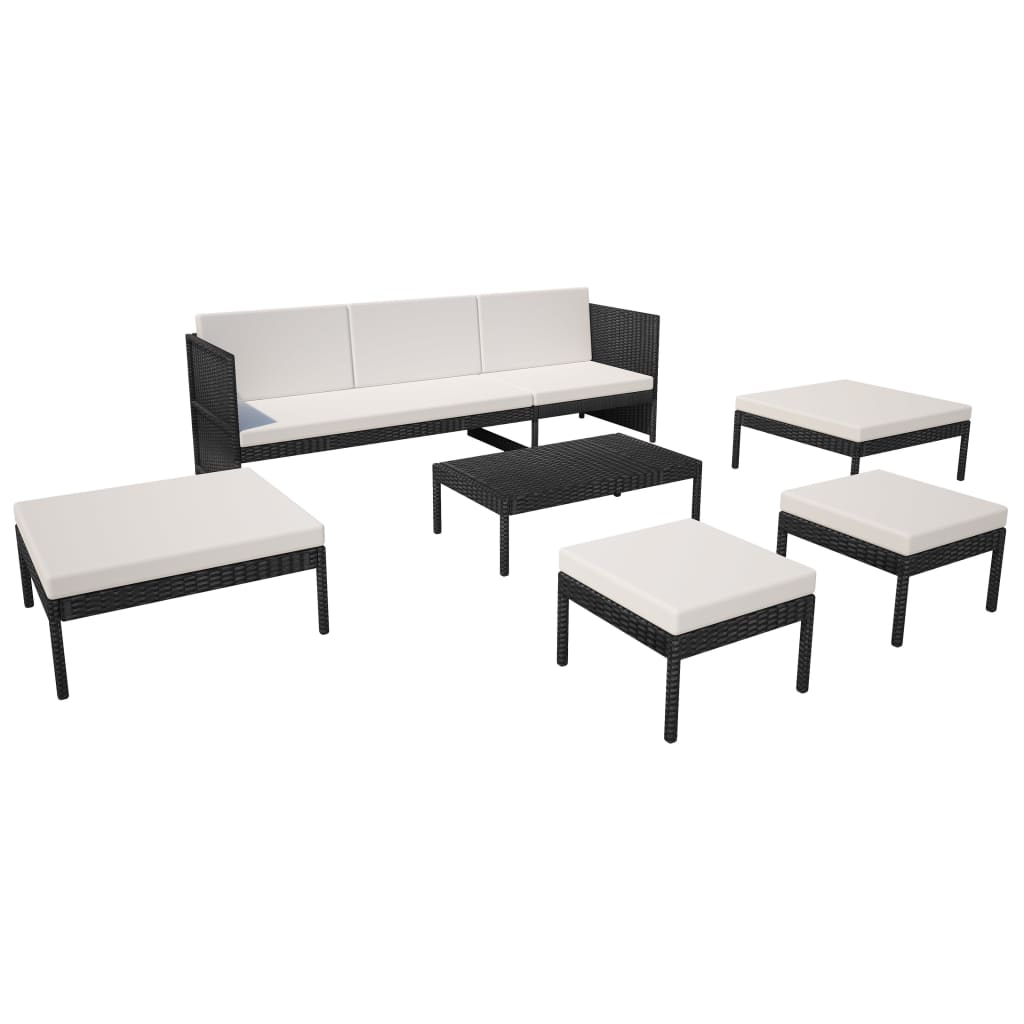 Set Divani da Giardino 6 pz con Cuscini in Polyrattan Nero - homemem39