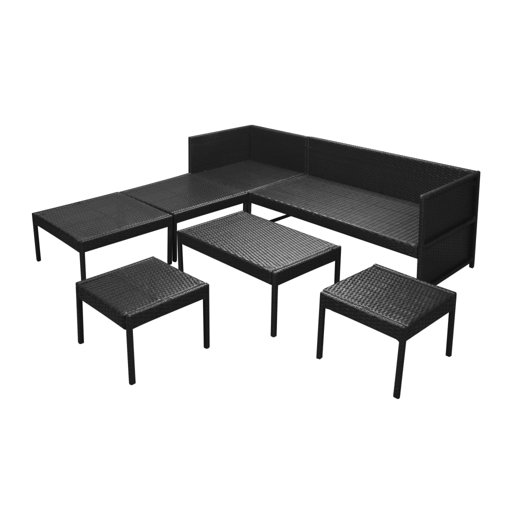 Set Divani da Giardino 6 pz con Cuscini in Polyrattan Nero - homemem39