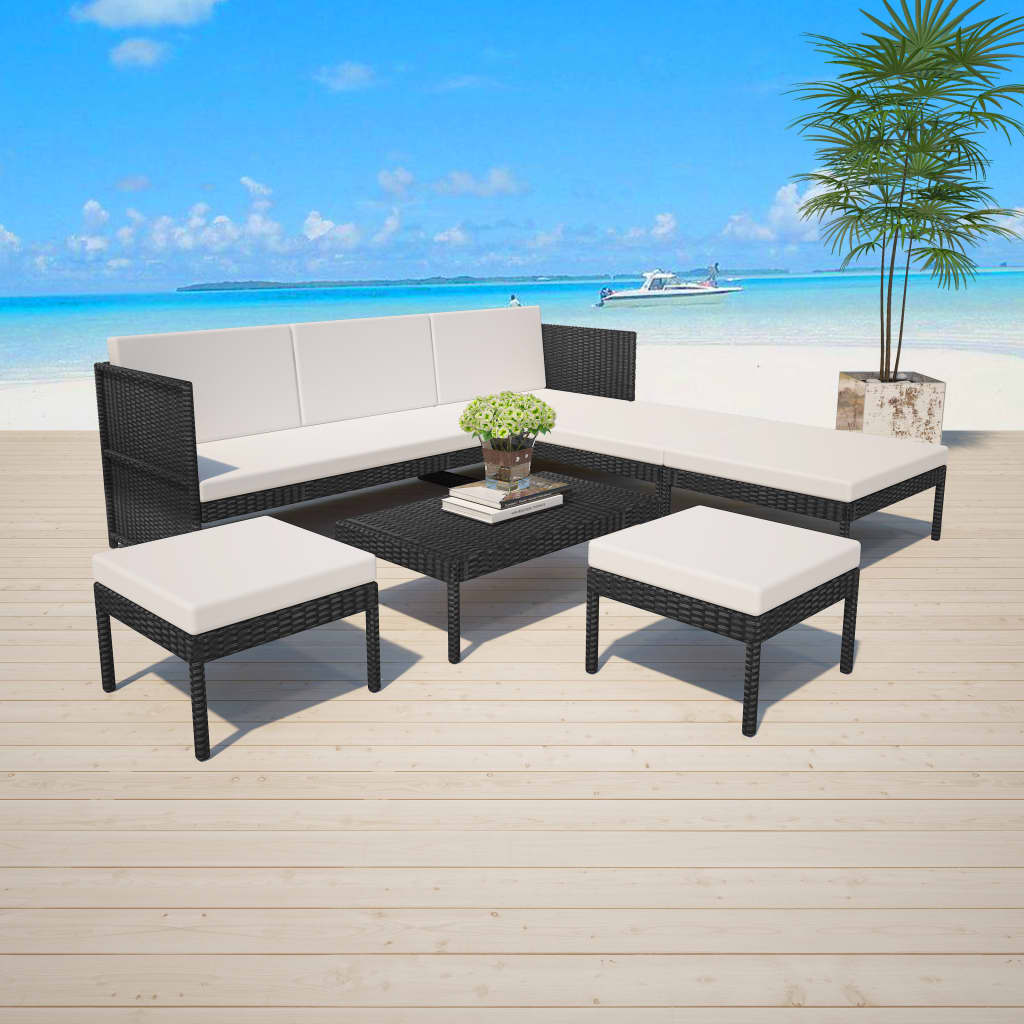 Set Divani da Giardino 6 pz con Cuscini in Polyrattan Nero - homemem39