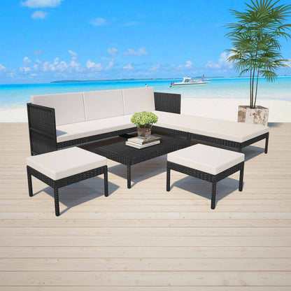 Set Divani da Giardino 6 pz con Cuscini in Polyrattan Nero - homemem39