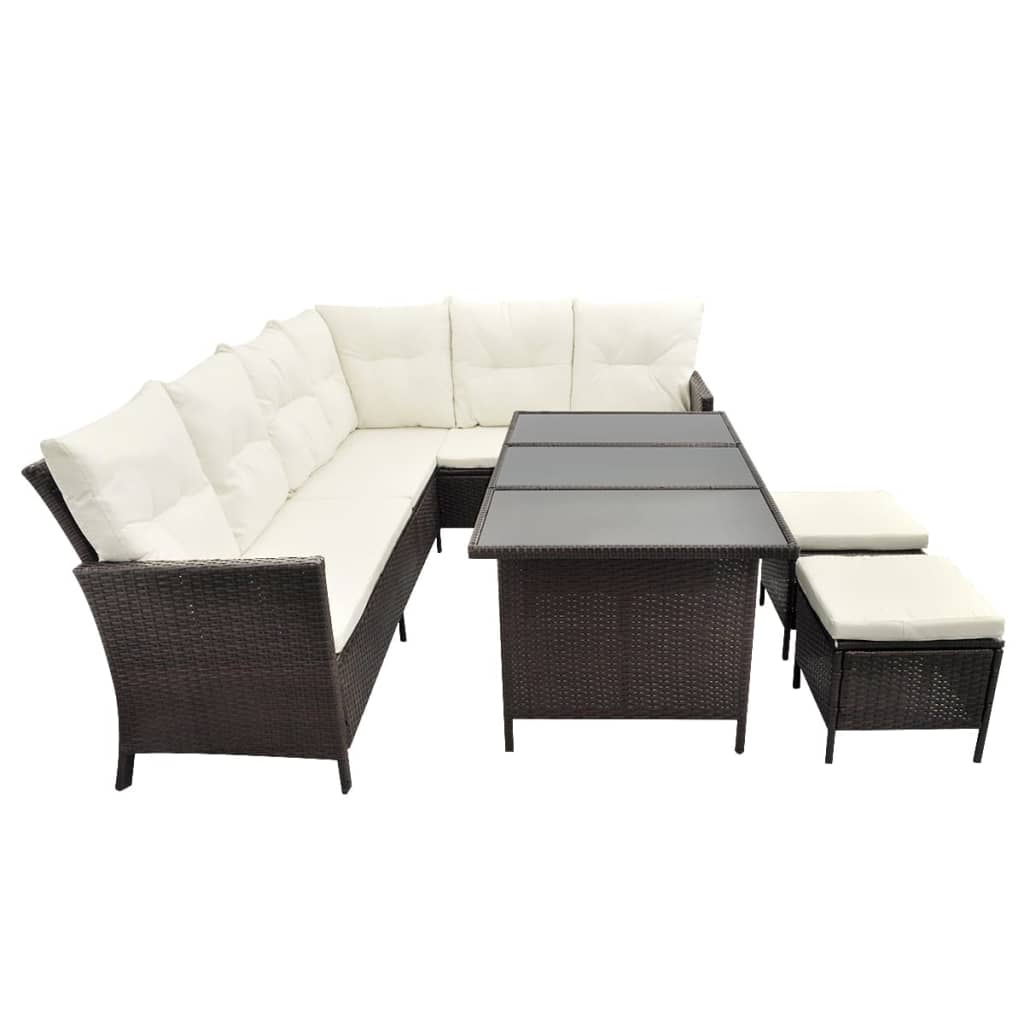 Set Divani da Giardino 4 pz con Cuscini in Polyrattan Marrone | homemem39