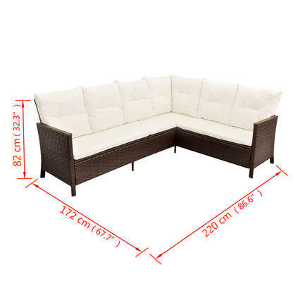 Set Divani da Giardino 4 pz con Cuscini in Polyrattan Marrone | homemem39