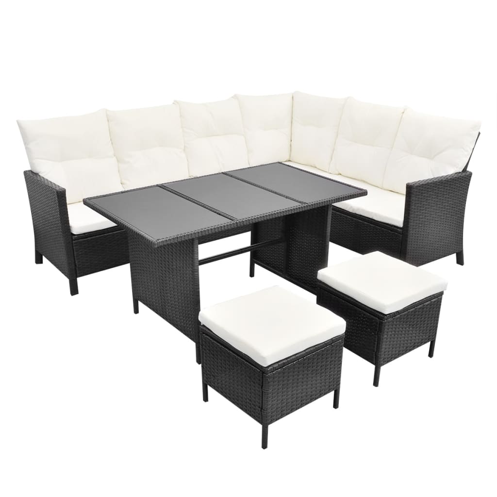 Set Divani da Giardino 4 pz con Cuscini in Polyrattan Nero | homemem39