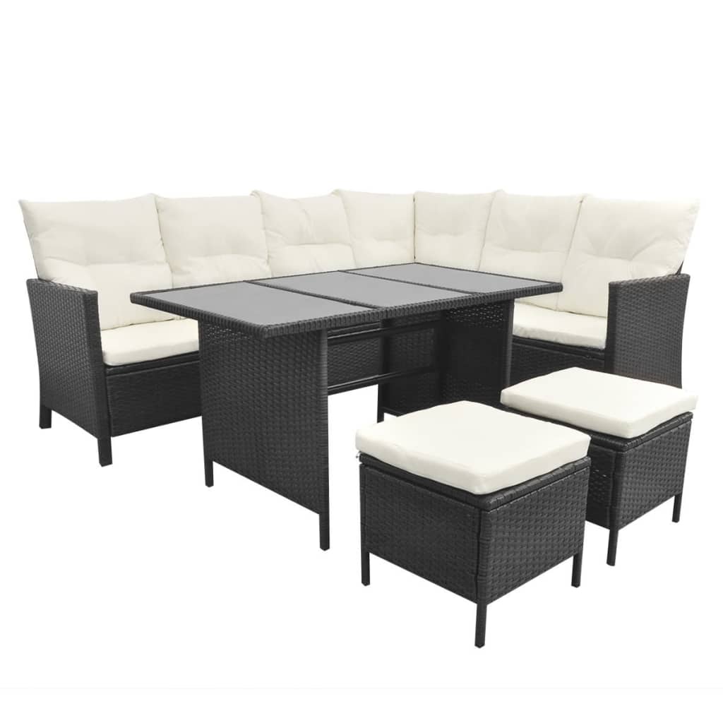 Set Divani da Giardino 4 pz con Cuscini in Polyrattan Nero | homemem39